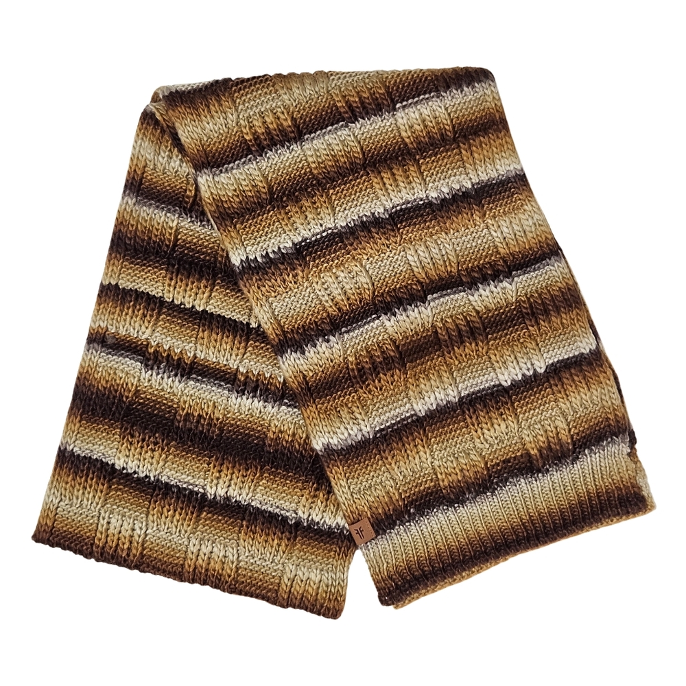 Frye Scarf Brown Multi Space Dye Stripes Knit Outdoor Fall Winter Cottagecore